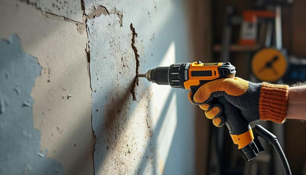 Réparer un mur fissuré dans un garage grâce à la ponceuse